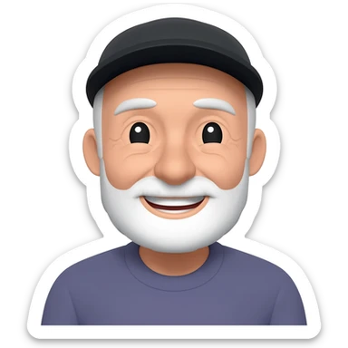 Old man with white beard and gray hair and black hair smiling sticker