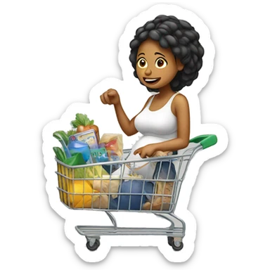 a pregnant women riding a shopping cart sticker