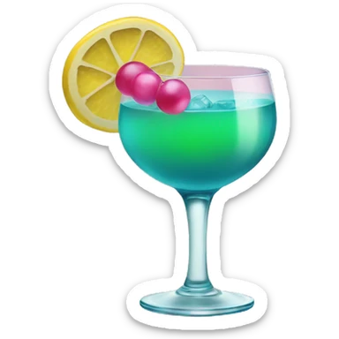 Bluish green cocktail with pink and yellow sticker