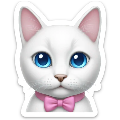 white cat with a pink bow and blue eyes sticker