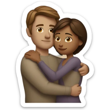 white man wits brown straight hair he small hugging a brown woman sticker