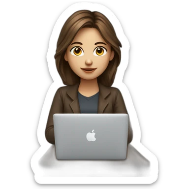 Beautiful programmer girl with brown hair working with MacBook sticker