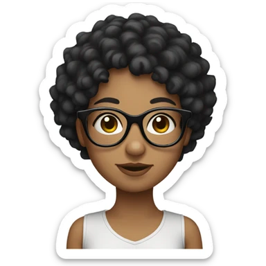 girl with curly black hair and round glasses sticker