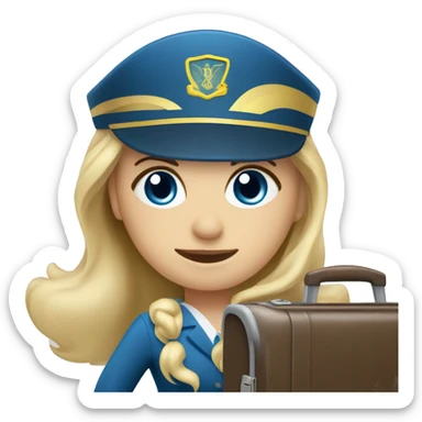 long blonde hair blue eyed girl flight attendant holding suitcase sticker