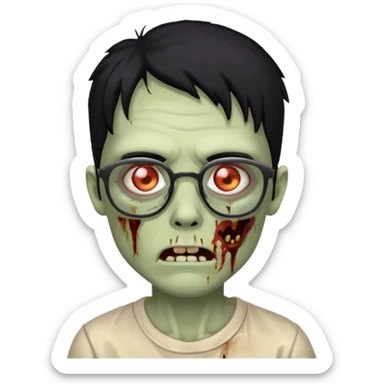 zumbie de cabelo preto,olhos pretos e oculos pequeno sticker