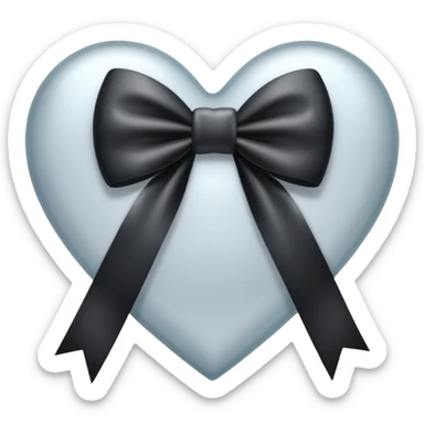 frosted glass black heart with a silver bow and heart pattern on the bow sticker