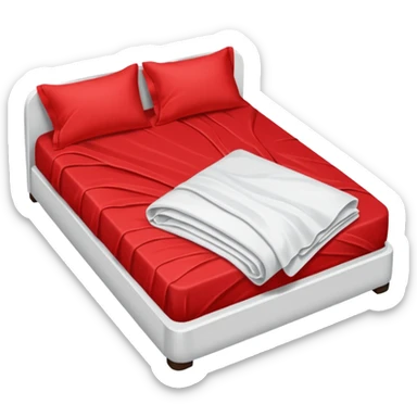 Bed with red sheets with and white liquid spilled on it and tossed sheets   sticker