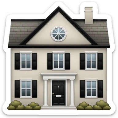 greige colonial house with black shutters and black front door sticker