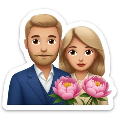 Couple traveling in Montenegro russian man and elegant  Latina girl delicate peonies and mountains in the background  sticker
