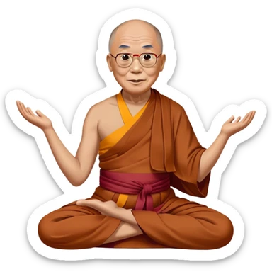 Dalai Lama in traditional robes doing yoga pose sticker
