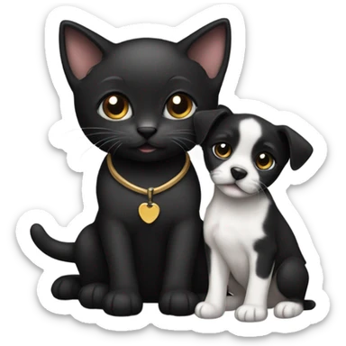 Black kitten with a puppy  sticker