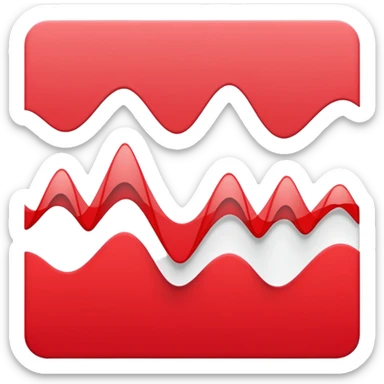 logo on white background showing a waveform morphing into a sheet of text. Clean red and white geometric style, minimal and modern, no text. Represents audio-to-text or video transcription powered by AI sticker