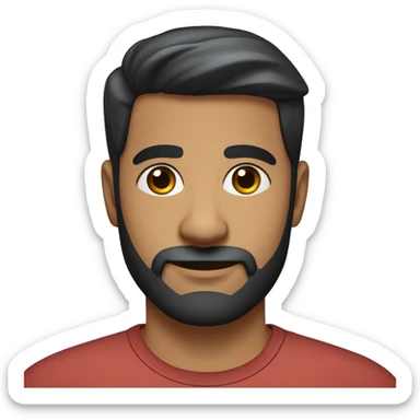 A head and shoulders shot of a 35 year old South Asian man, with short black hair, with beard facial hair,   with brown eyes wearing a t-shirt. sticker