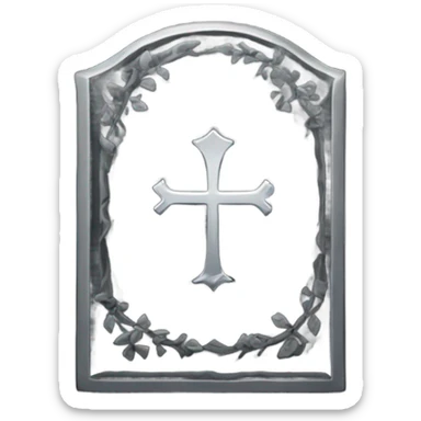 a black tombstone with the inscriptions in silver RIP and a silver heart in the center sticker