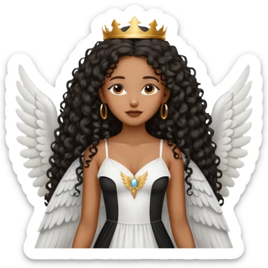 Angel wing white dress black queen long curly hair  sticker