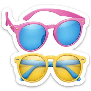 pink sunglasses with different lens, one blue and the other yellow  sticker