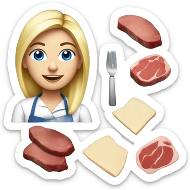 Beautiful blonde blue eyed woman cooking steak sticker