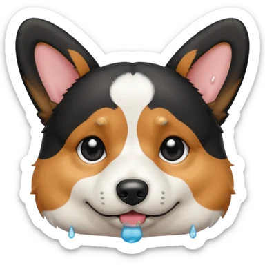 black tricolor corgi with no tail and with a tears on it's eyes sticker