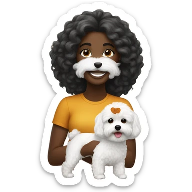 Long haired Black woman with a white maltipoo wishing a happy Thanksgiving  sticker