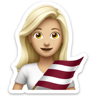 Happy blonde woman with a flag of Latvia sticker