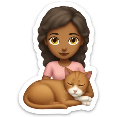 Brown girl sleeping with tan cat sticker