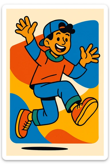 a young man with a playful, colorful style, full of energy and joy, bright and bold colors sticker