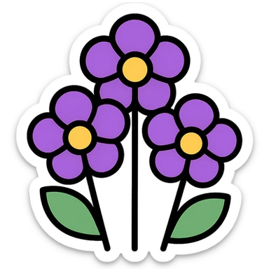 three violets, minimal flat icon style sticker