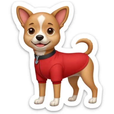 a dog with legs and arms with red clothers on sticker