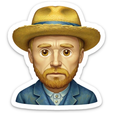 Cinematic Realistic Vincent van Gogh Portrait Emoji, depicted as the iconic artist with expressive brushstrokes and soulful eyes, rendered with rich textured detail and dynamic emotive lighting that captures his creative genius. sticker