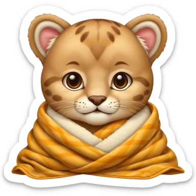 Cozy cougar cub in blanket sticker