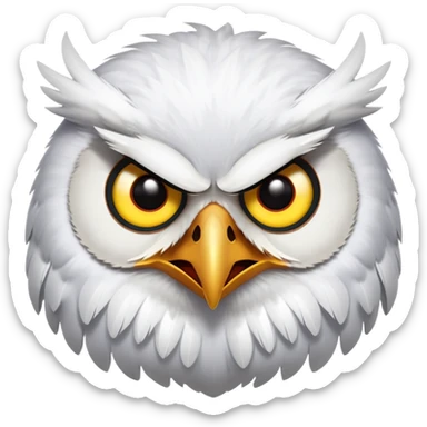 Angry Birds style owl, fluffed feathers, glaring sticker