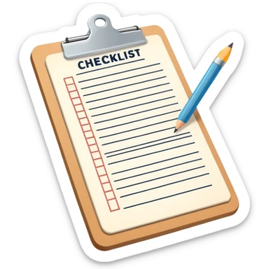 A flat-style illustration of a clipboard with a checklist, symbolizing vocational training. Clean and minimal, cartoon style, white background, iOS emoji aesthetic. sticker