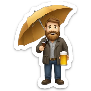 bearded man holding a beer and an umbrella sticker