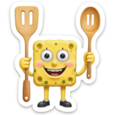spongebob holding a spatula sticker
