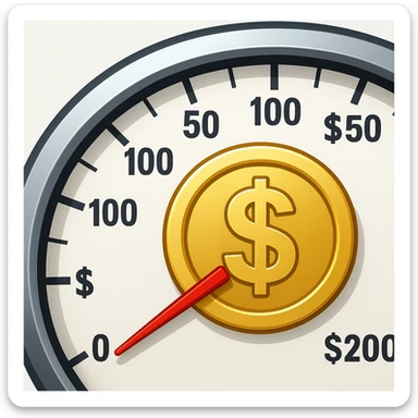 Show only half of the speedometer, and make the dollar coin in the center much bigger, keep classic apple emoji style sticker