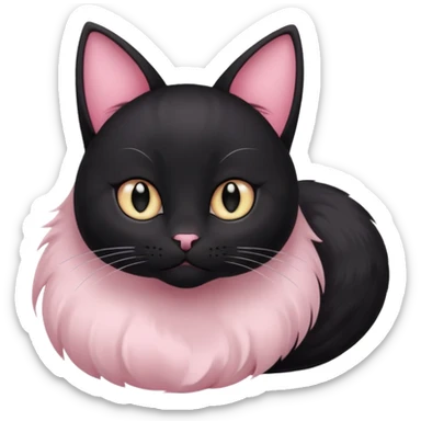 a black cat with black pupils and white eyes, with soft pink ears, looking to the side in an Apple-style sticker