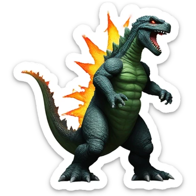 Godzilla shooting radioactive lazers from below his tail sticker