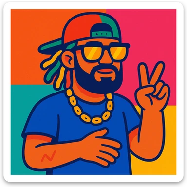 hombre reggaetoonero con barba, lentes grandes, actitud relajada sticker