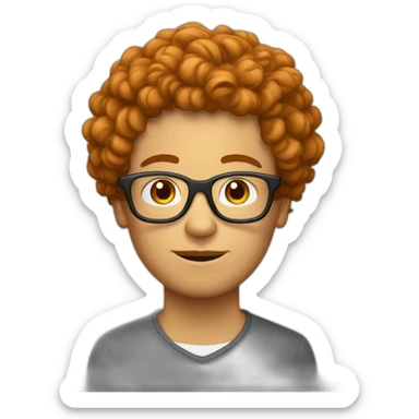 Personne avec cheveux bouclés roux et lunettes sticker