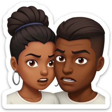 Black Brown skin woman dark haired  man with fade tussling sticker