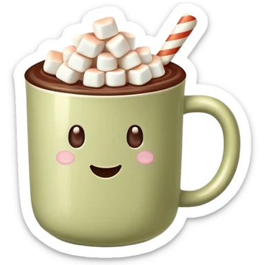 Pale olive mug of hot chocolate with marshmallows  sticker