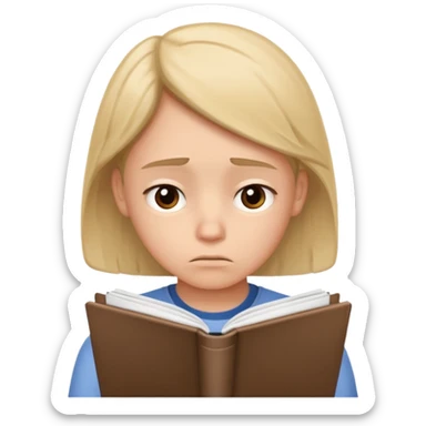 student thinking about a question, frowning while looking at notebook, thoughtful sticker