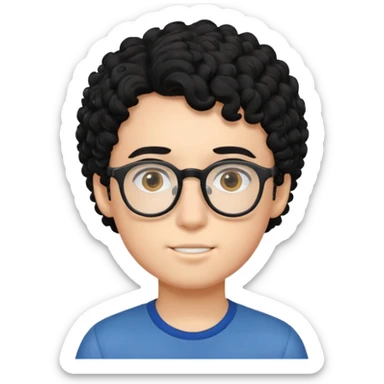 faça um garoto com cabelo preto cacheado, com óculos  sticker