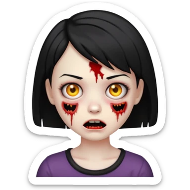 Emoji zombie girl com cabelo preto curto com uma expressão normal sticker