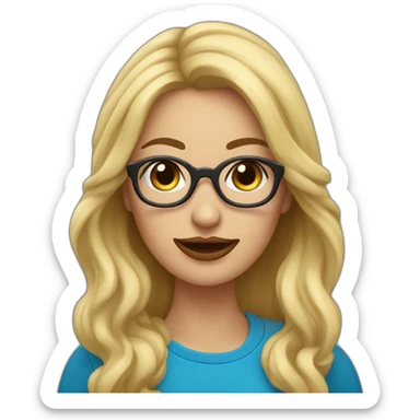 mujer rubia con pelo largo ondulado, con ojos azules, labios rojos y gafas negras sticker