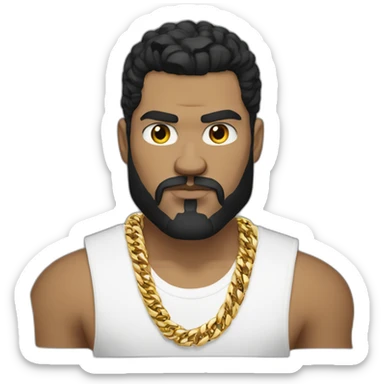 Russian strong thug wearing gold chain with black hair and short beard, wearing designer fendi tshirt sticker