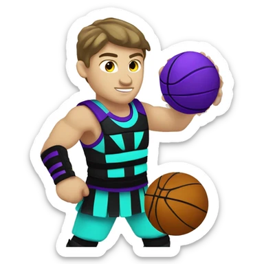 Caucasian youth gladiator playing basketball wearing purple black and aqua sticker