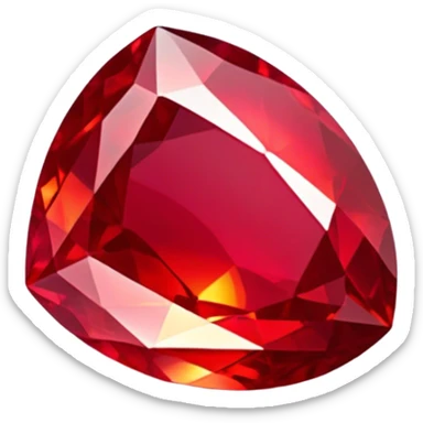 Cinematic Realistic Ruby Emoji, Deep and rich, with a smooth, polished surface gleaming in brilliant red, the facets catching light and casting fiery reflections. The rich color seems to glow with an inner warmth, while a soft, subtle shimmer highlights the edges. Soft glowing outline, capturing the essence of passionate beauty and timeless elegance in a precious ruby. sticker