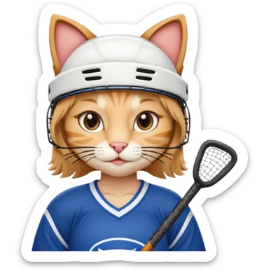 female cat hockey player with hockey stick sticker