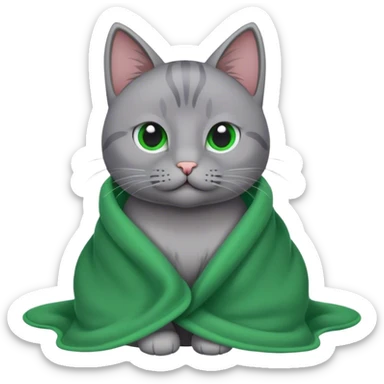 gray cat with a green blanket sticker